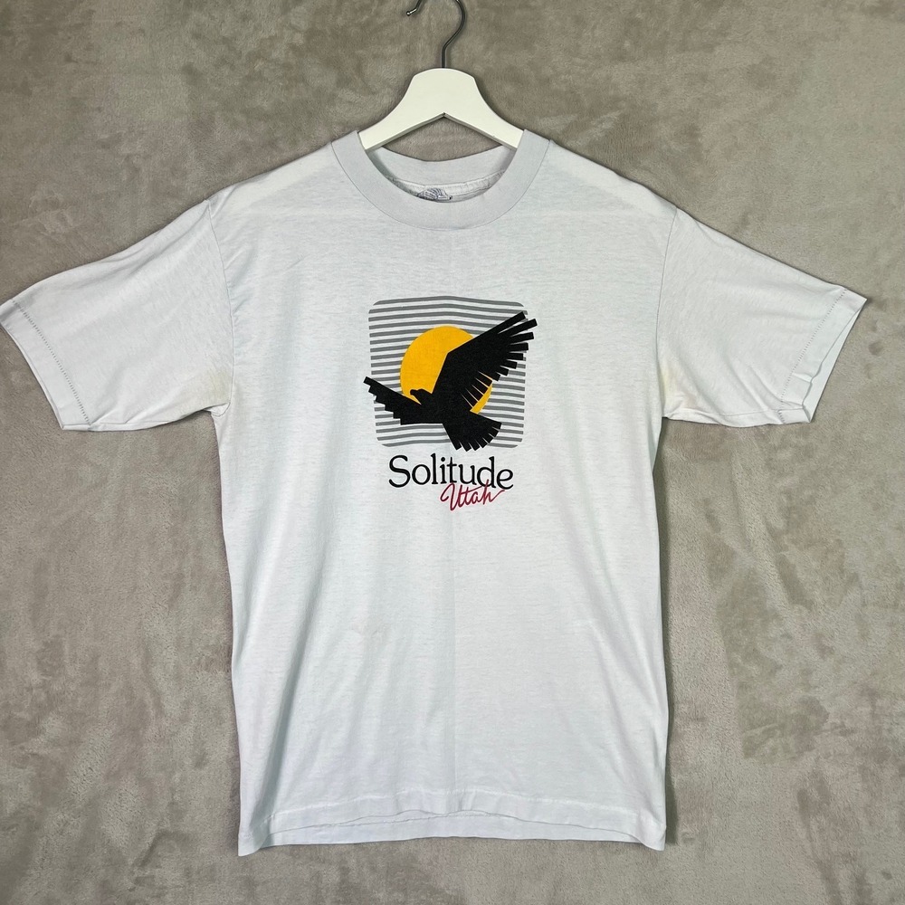 Vintage 1980s Solitude Utah Ski & Snowboard T-Shirt Eagle Logo Single Stitch L‎